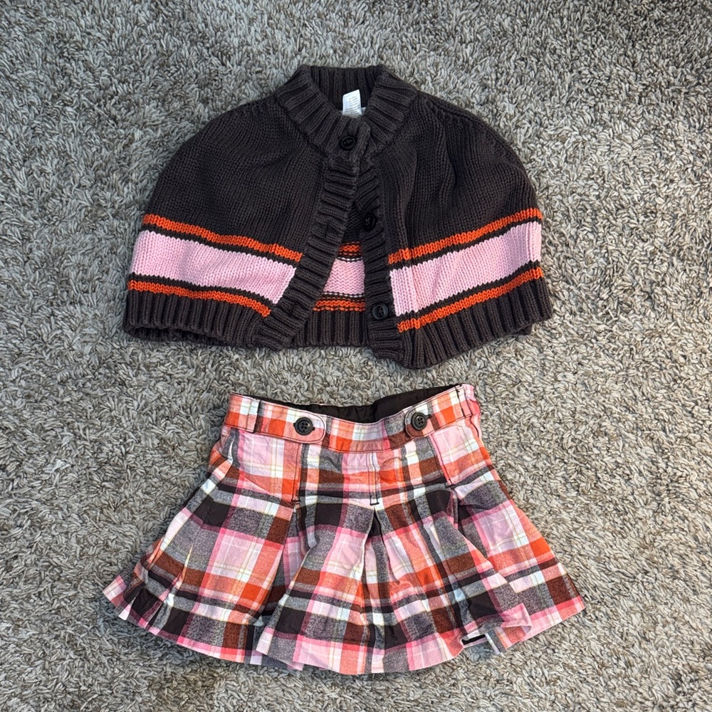 Janie and Jack Plaid Skirt and Striped Knit Shrug Set